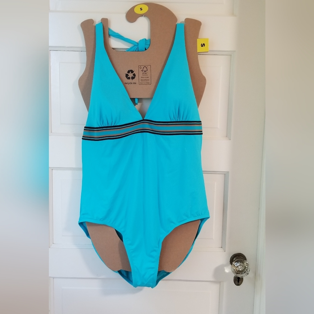 NWT Anne Cole Signature Turquoise Swimsuit, Size 16, halter with open upper back